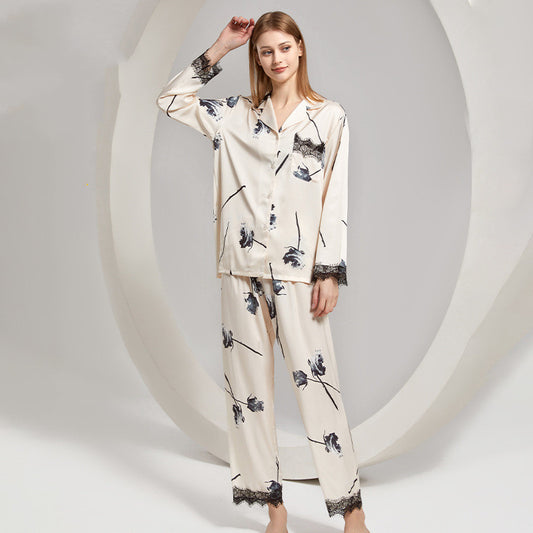 Women's Fashion Indoor Cool Feeling Ice Silk Pajamas Set