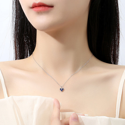 Japanese And Korean Niche S925 Sterling Silver Heart-shaped Full Diamond Necklace