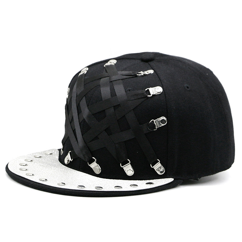 European And American Punk T-shaped Leather X Leather Hip Hop Flat-brimmed Cap Men And Women
