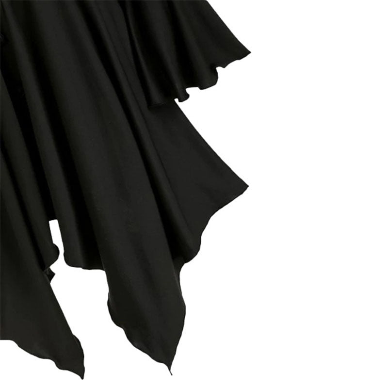 Vintage Female Gothic Hooded Dress Cloak Punk Witch Coat Lace Up Irregular Hem Lotus Sleeve