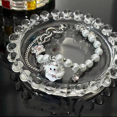 Black And White Ghost Beaded Stitching Men And Women Niche Sweet Cool Personality All-match Jewelry