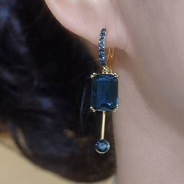 Blue Square Crystal Earrings Special-interest Design