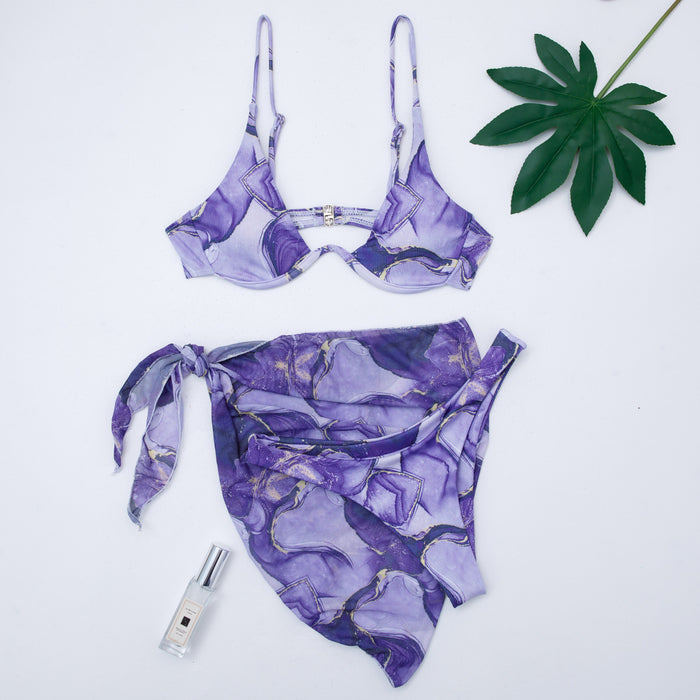 Marble Pattern Three-piece Bikini New Women's Swimsuit