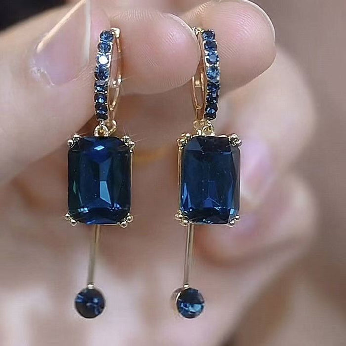 Blue Square Crystal Earrings Special-interest Design