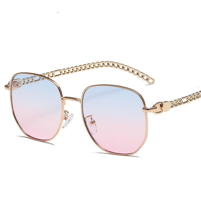 Oval Frame Metal Chain Sunglasses For Women