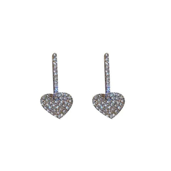 Silver Needle And Diamond Heart Earrings Fashion