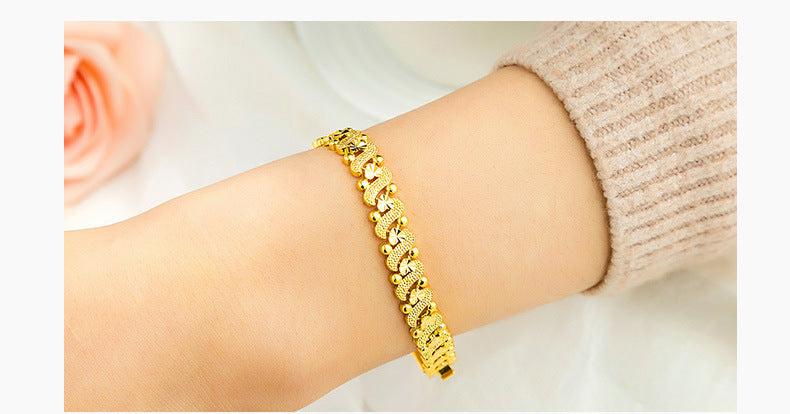 Women's Ethnic Flower Heart-shaped 18K Gold Plating Chain Bracelet