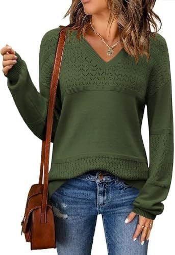 V-neck Hollow-out Pullover Knitted Rib Sweater