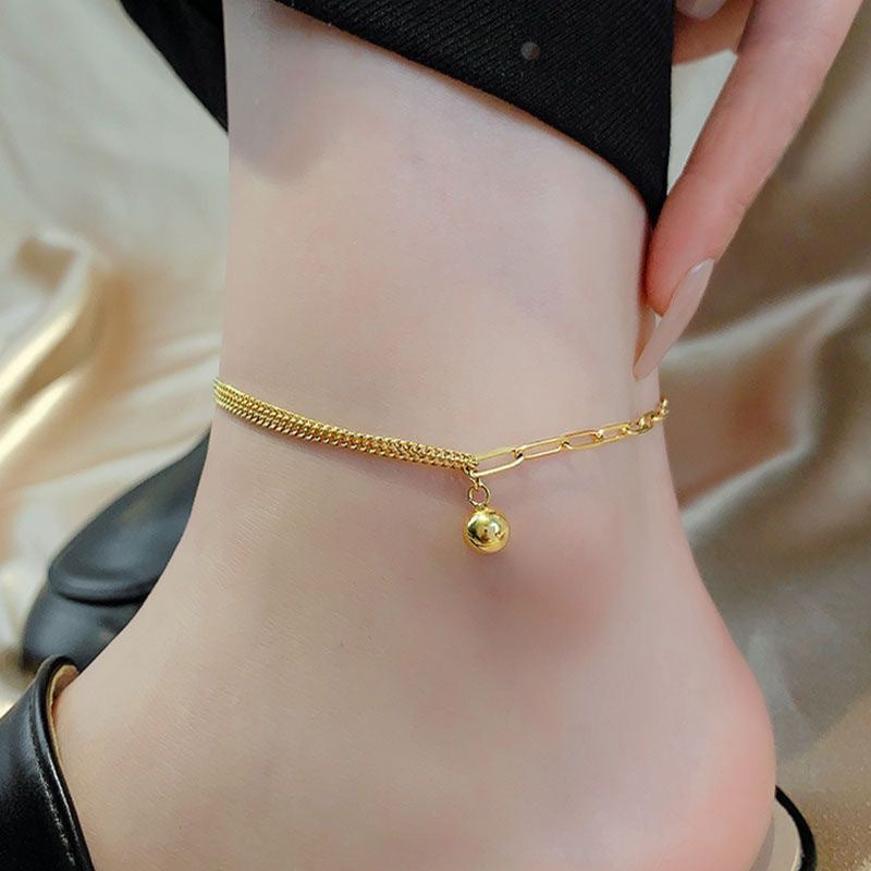 Small Golden Balls Anklet Female Titanium Steel