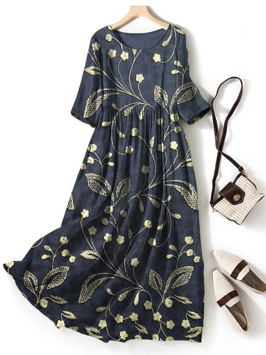 Round-neck Long Printed Casual Fashion Ladies Dress