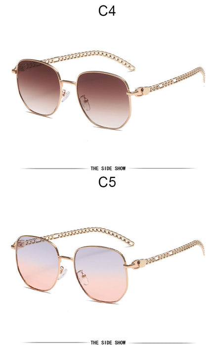 Oval Frame Metal Chain Sunglasses For Women