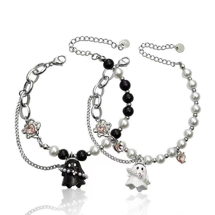 Black And White Ghost Beaded Stitching Men And Women Niche Sweet Cool Personality All-match Jewelry