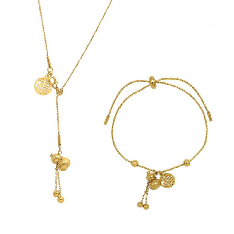 18K Gold Design Sense Jewelry Blessed Gourd Pull Bracelet