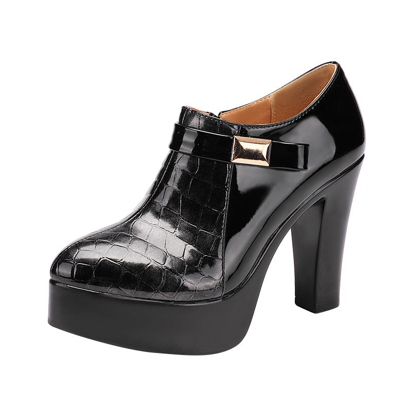 Autumn And Winter New Patent Leather Color Matching High Heel Large Size Work Shoes Women