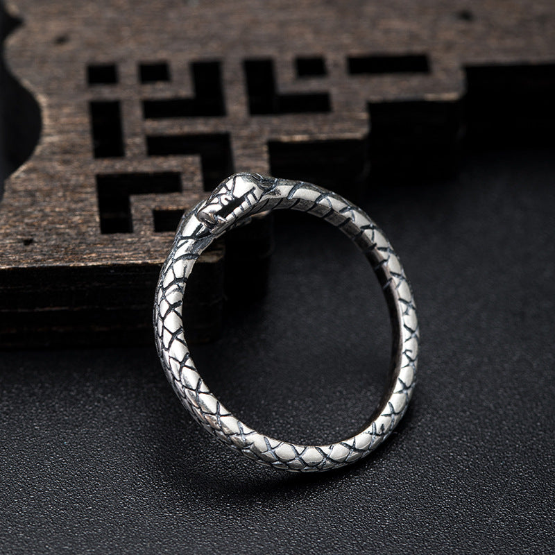 925 Silver Cool Style Snake Head Vintage Ring For Men And Women