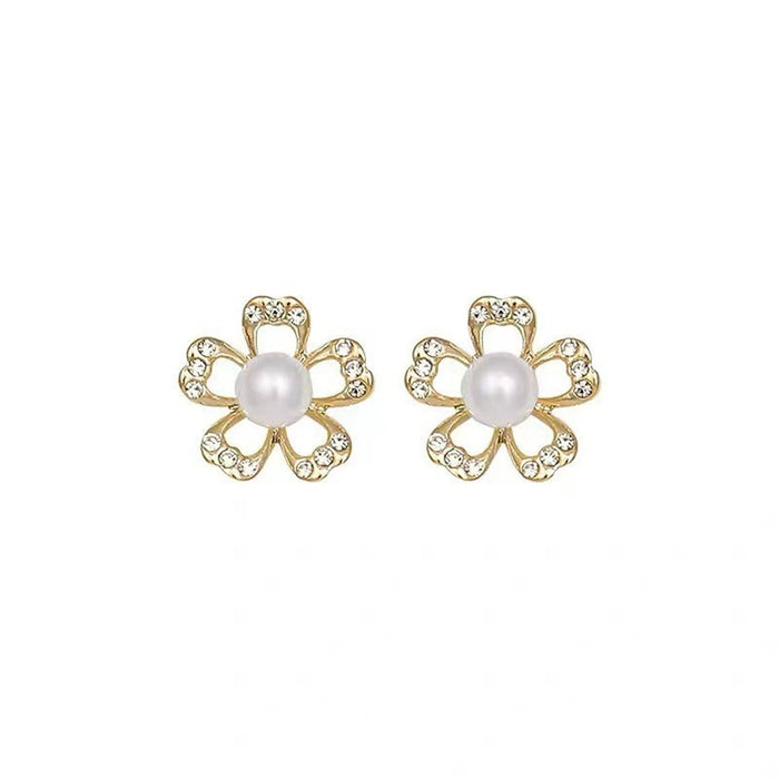 Pearl Petal Earrings Women Fashion Small