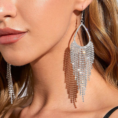 Bohemian Tassel Shiny Long Rhinestone-encrusted Earrings