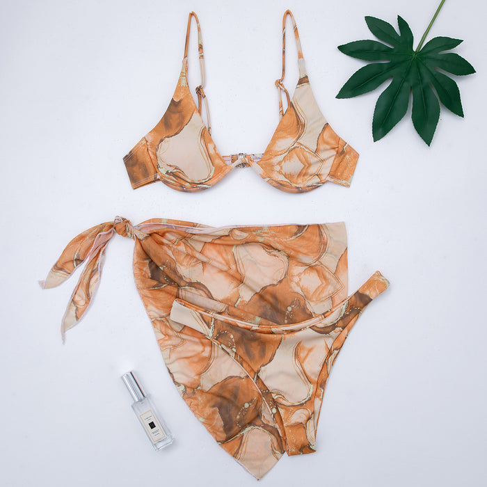 Marble Pattern Three-piece Bikini New Women's Swimsuit