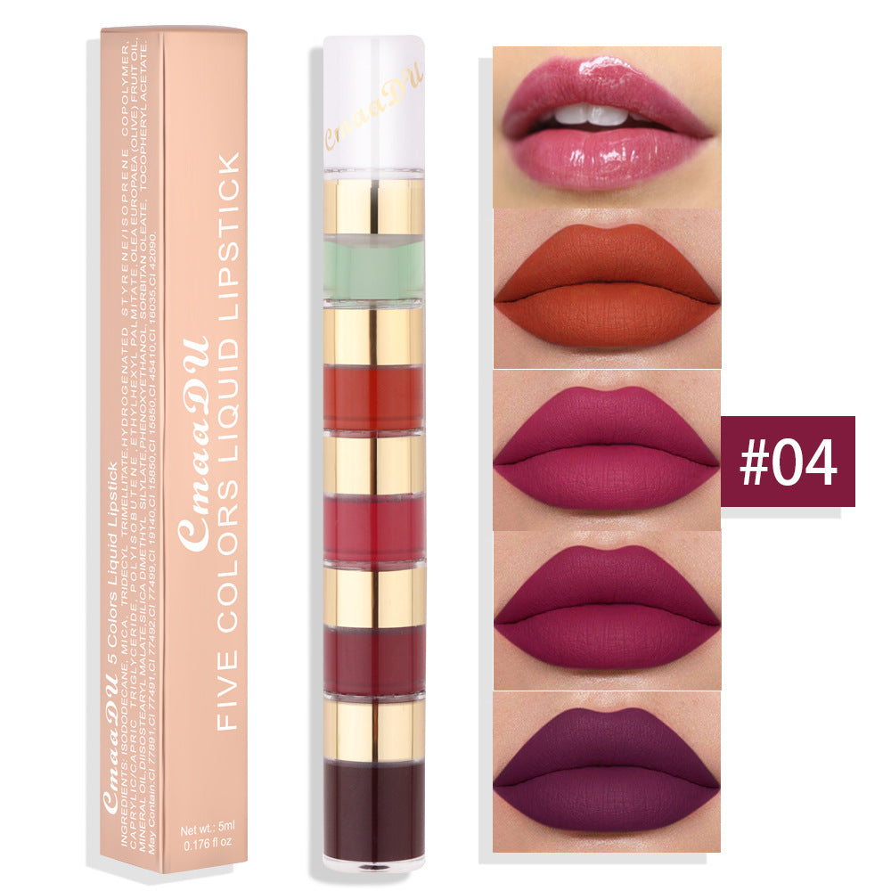 Waterproof And Durable 5 Color Matte No Stain On Cup Bamboo Joint Lip Gloss