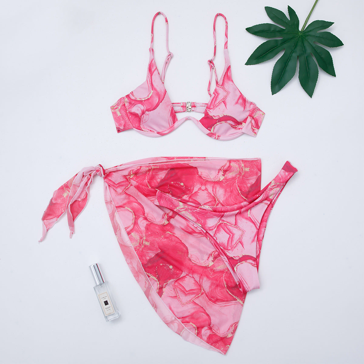 Marble Pattern Three-piece Bikini New Women's Swimsuit