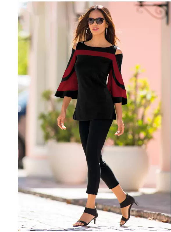 Women's Off-the-shoulder Flared Sleeves Top T-shirt