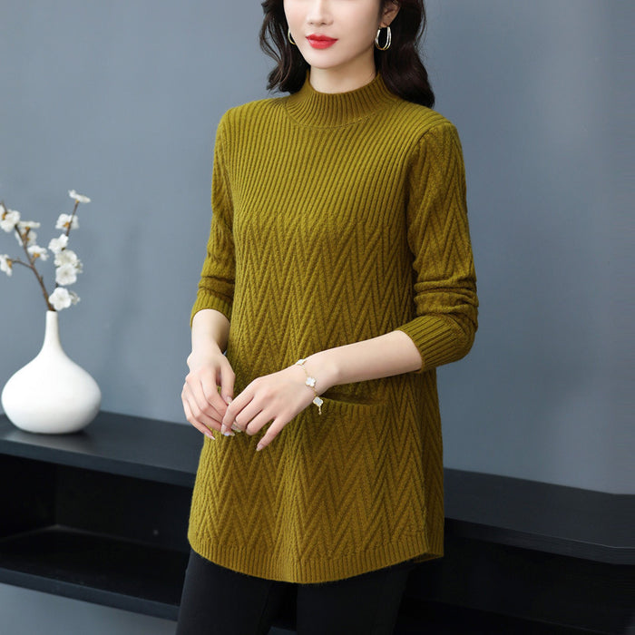 Half Turtleneck Knitted Warm Woolen Skirt Women's Winter Loose