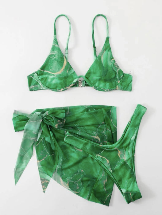 Marble Pattern Three-piece Bikini New Women's Swimsuit