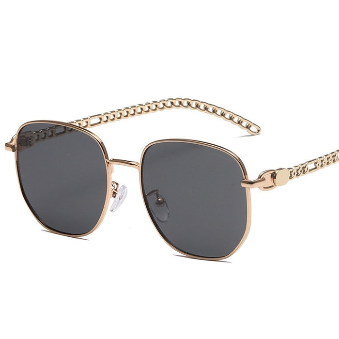 Oval Frame Metal Chain Sunglasses For Women