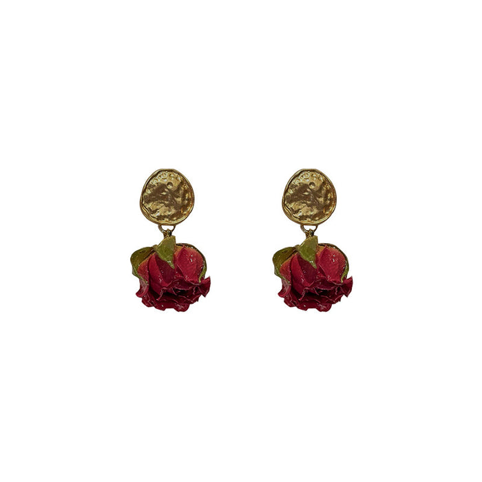 Silver Needle Eternal Rose Earrings Female French Style Retro Minority