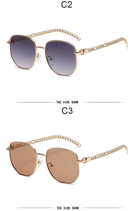 Oval Frame Metal Chain Sunglasses For Women