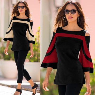 Women's Off-the-shoulder Flared Sleeves Top T-shirt