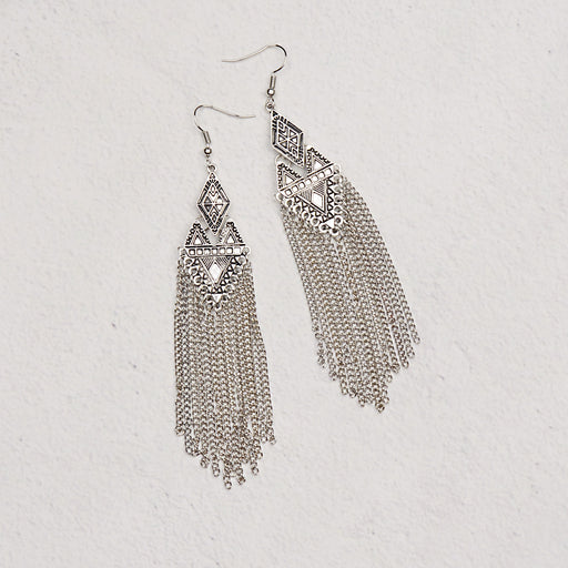 Temperament Long Tassel Geometric Rhombus Tassel Korean Style Earrings