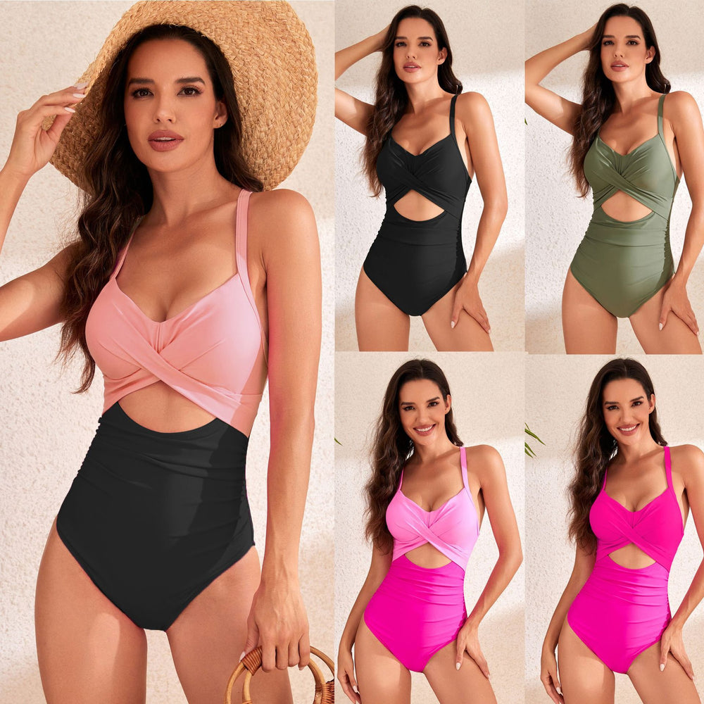 Hollow Solid Color Swimsuit Women's High Waist