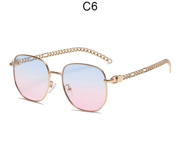 Oval Frame Metal Chain Sunglasses For Women