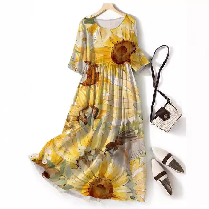 Round-neck Long Printed Casual Fashion Ladies Dress