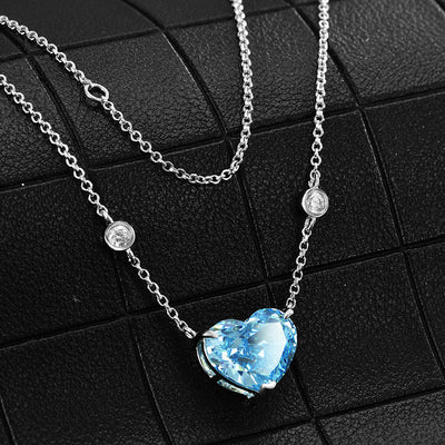 Ocean Blue Heart-shaped Zircon S925 Sterling Silver