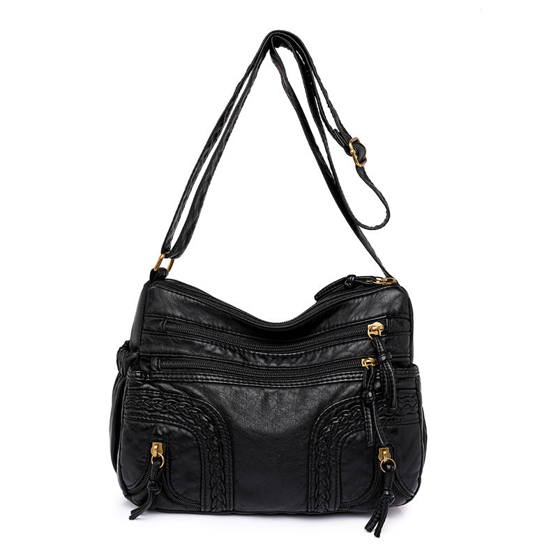 Women's Retro Fashionable Washed Leather Woven Shoulder Messenger Bag