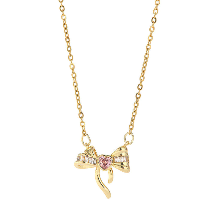 Love Heart Bow Tie Necklace Does Not Fade For Women