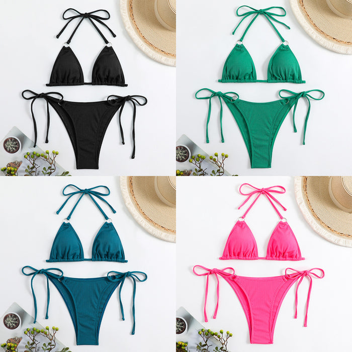 Women's Plain Neck Tied Bikini Set