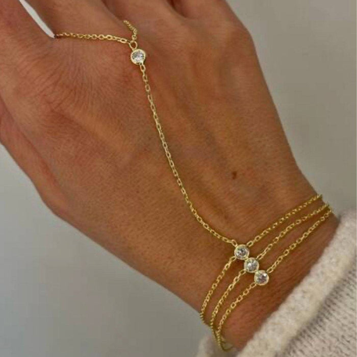 Round Zircon Finger Chain With Three Layers