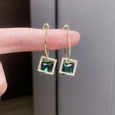 New Fashion Square Earrings Special-interest Design Inlaid Zircon Women