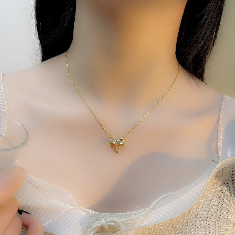 Love Heart Bow Tie Necklace Does Not Fade For Women