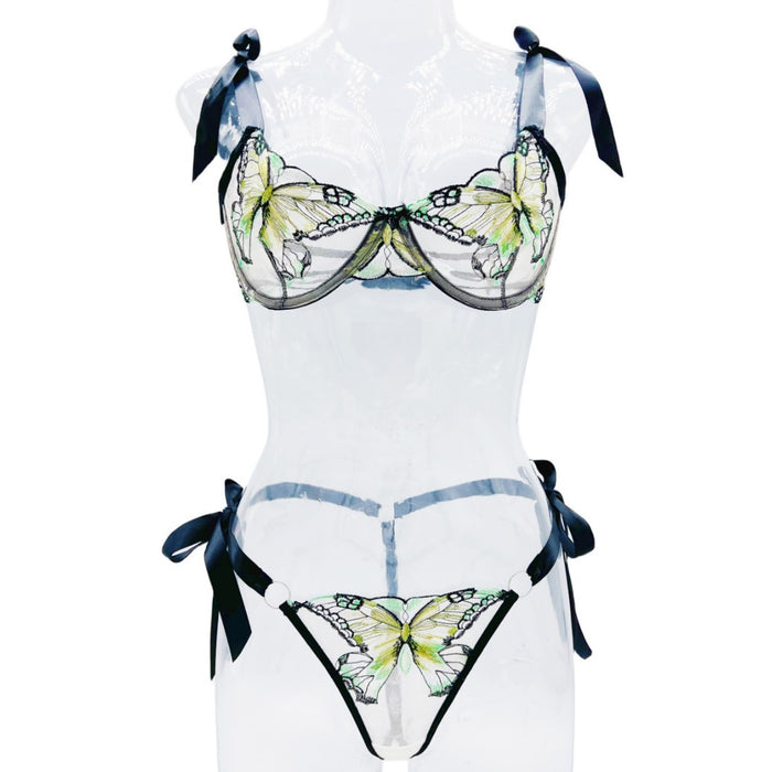 Butterfly Embroidered Strap Ladies' Mesh Suit