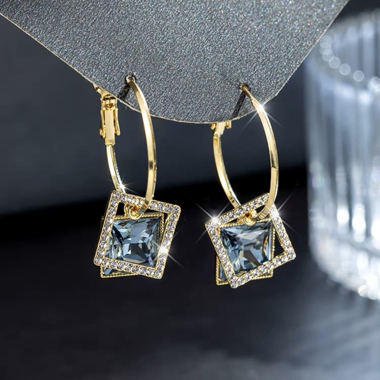 New Fashion Square Earrings Special-interest Design Inlaid Zircon Women