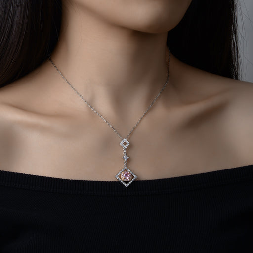 Square Diamond Pendant Necklace For Women Elegant