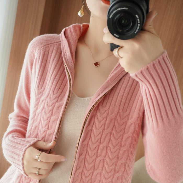 Zipper Sweater Coat Women's Knitted Cardigan Short Stand Collar Loose