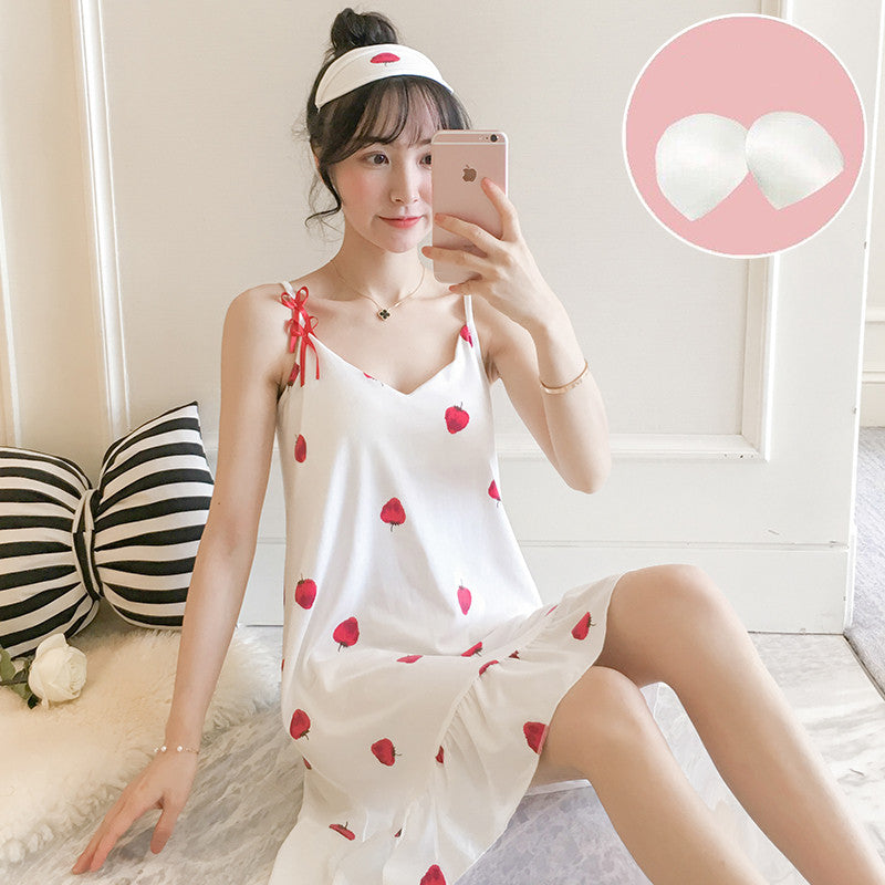 Summer Suspender Nightdress Women\'s Bra Pajamas  Pure Cotton