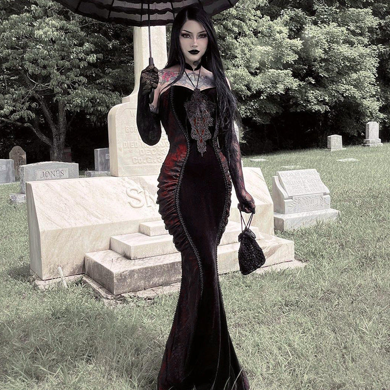 Contrast Color Fishtail Swing Gothic Dress Female