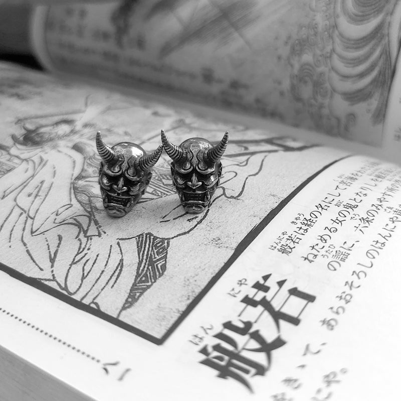 Traditional Ghost Mask With Hundred Ghosts Night Walking Titanium Steel Earrings