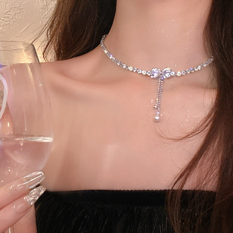 Bow Pearl Necklace Light Luxury Minority Design Women